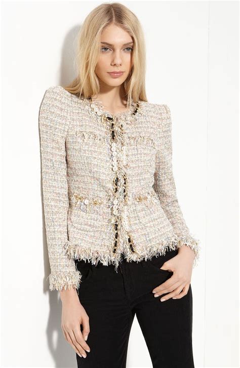 chanel jacke boucle|women's Chanel style tweed jacket.